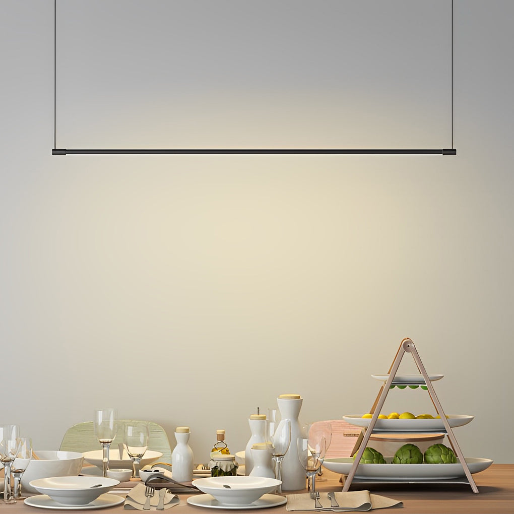 Minimalist Long Strip LED Stepless Dimming Black Nordic Chandelier Light