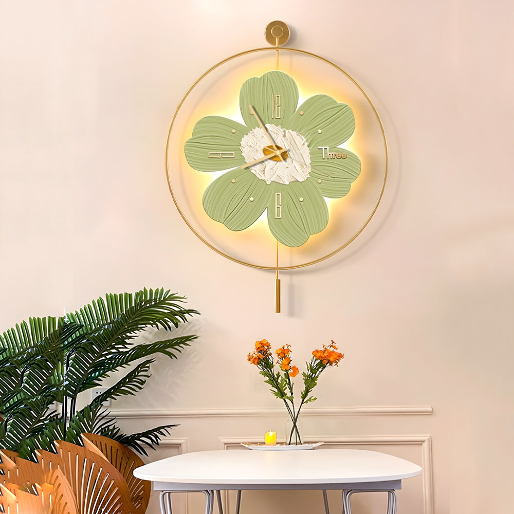 Round Metal Battery Operated LED Flower Wall Clock