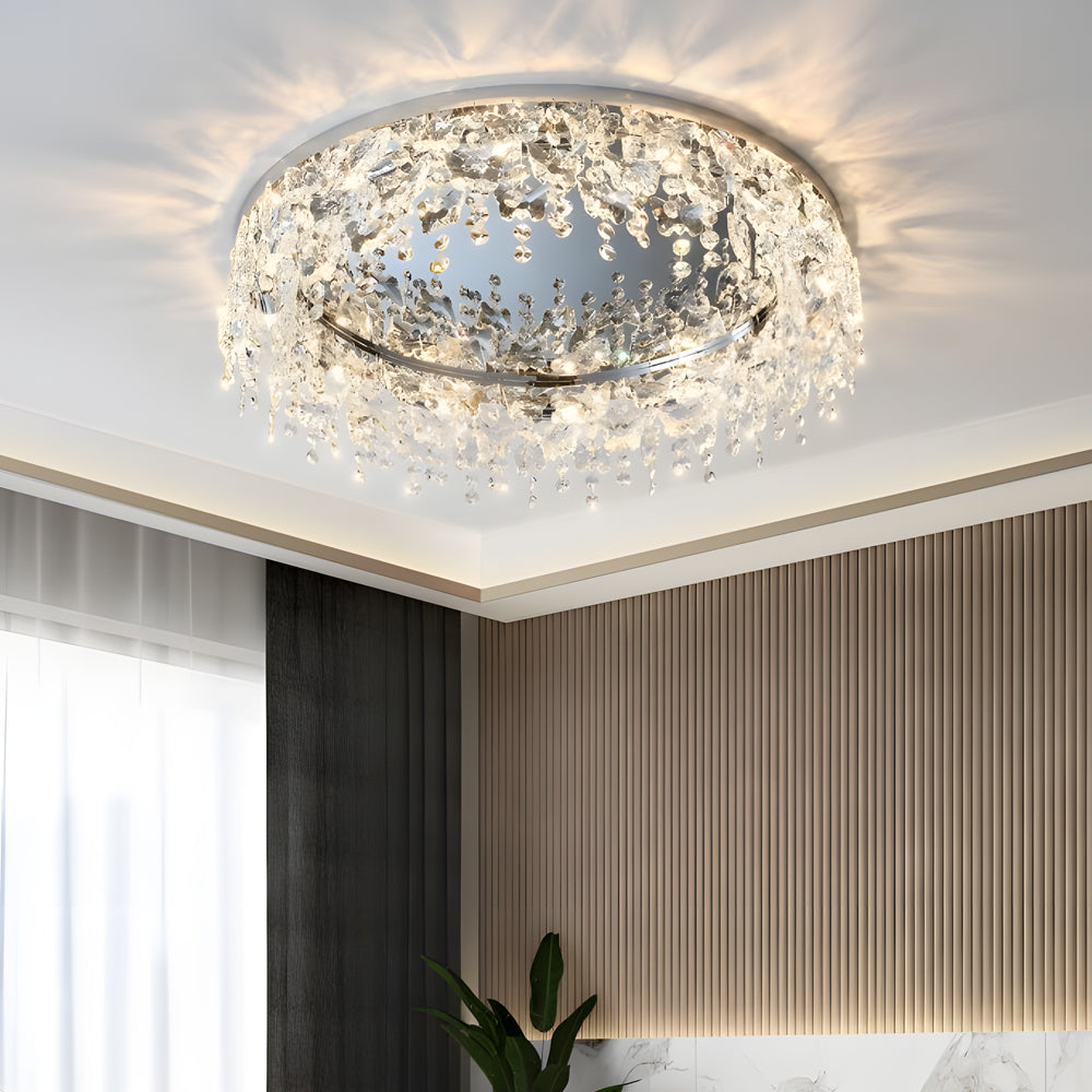 Round Crystal Pendant Tassels 3 Step Dimming Simple Modern Ceiling Lamp