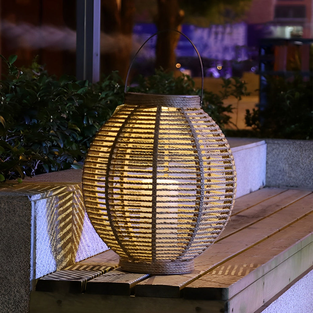 Waterproof LED Rattan Portable Modern Outdoor Solar Lanterns Garden Lamp