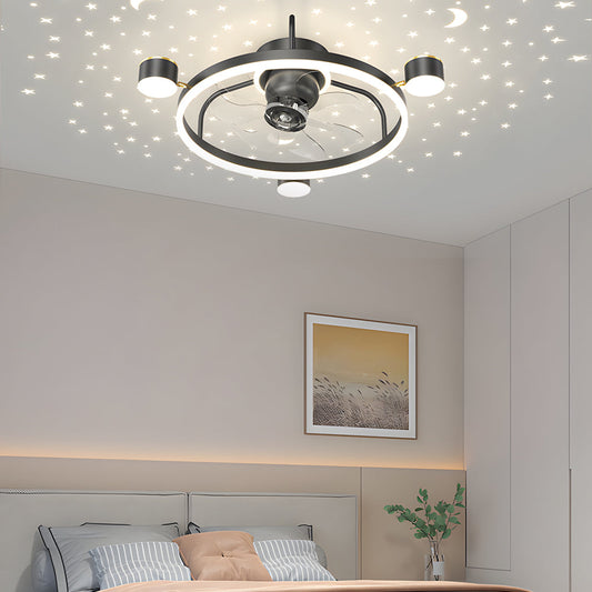 Stars Moon Projection Round Creative 3 Step Dimming Modern Ceiling Fans