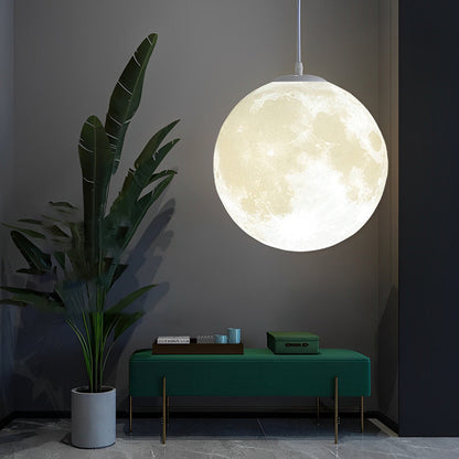 Round Moon Lunar 3D Creativity White Pendant Lamp Hanging Ceiling Lamp