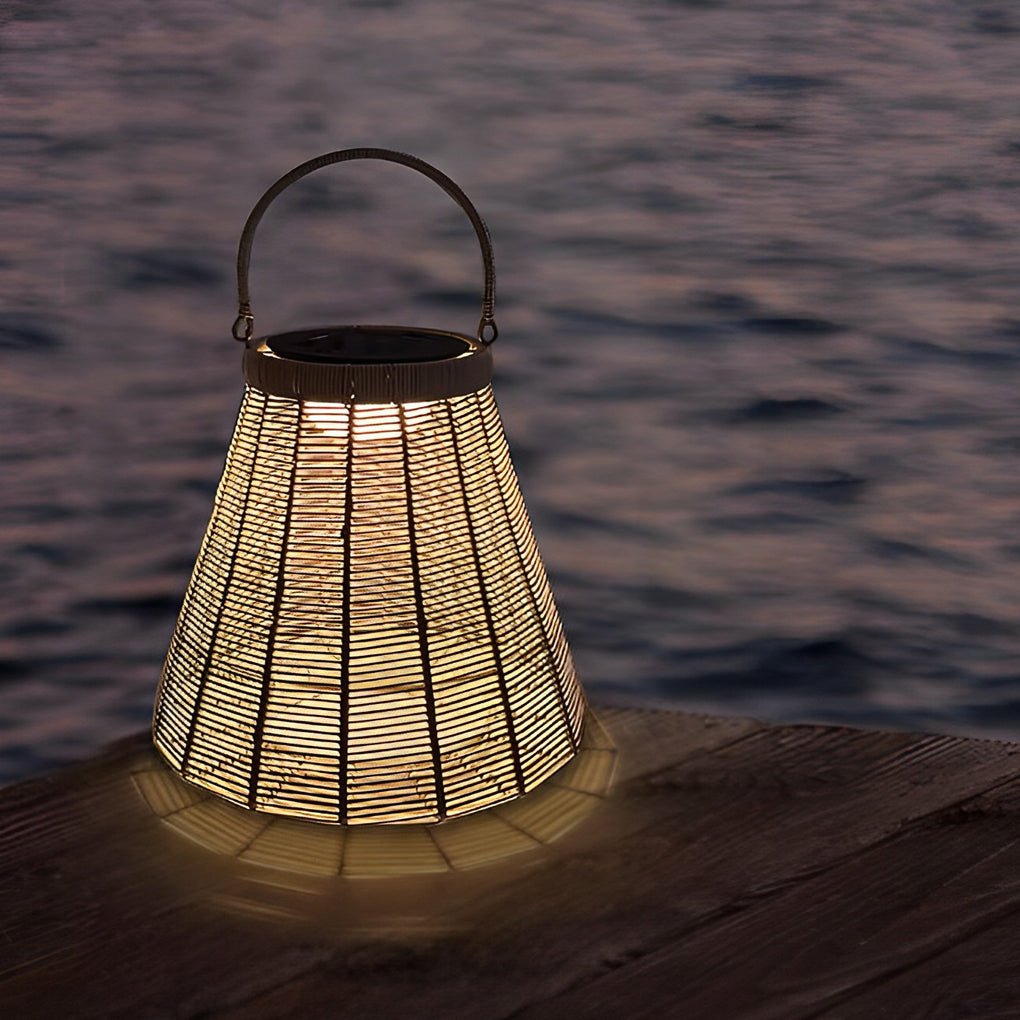 Portable Rattan LED Waterproof Retro Solar Powered Outdoor Lanterns