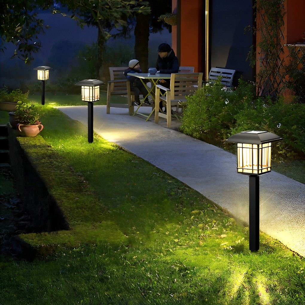 2PCS Vintage Square Waterproof LED Black Modern Solar Lawn Lights