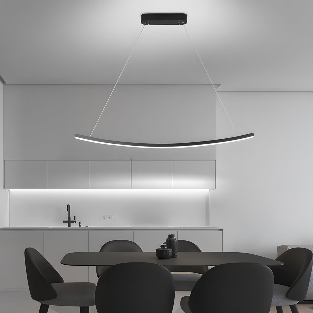 Modern LED Linear Arcing Pendant Lighting: Matte Black Fixture for Dining Room & Kitchen Island