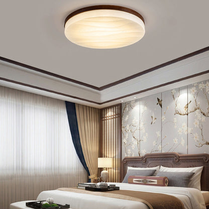 Round Square Wood Three Step Dimming Modern LED Ceiling Lights Fixture