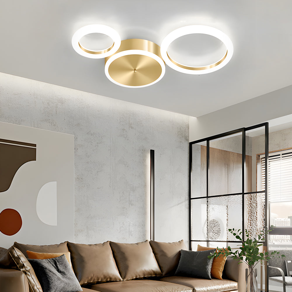 Modern Gold LED Flush Mount Rings Circle Ceiling Light Fixture