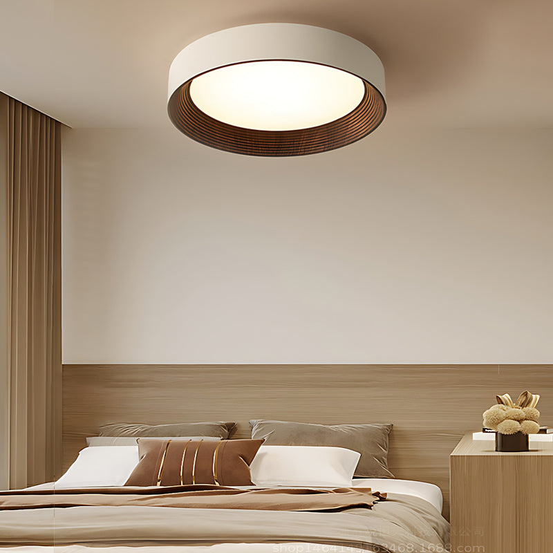 Round Iron Three Step Dimming Modern Wood Texture LED Ceiling Lights Fixture