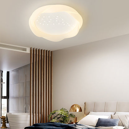 Round PE Shade Iron Three Step Dimming Milky White Modern Ceiling Lights