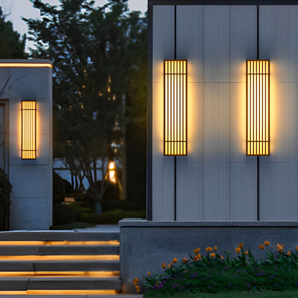 Retro Vertical Stripe Grid LED Waterproof Brown Outdoor Wall Lamp