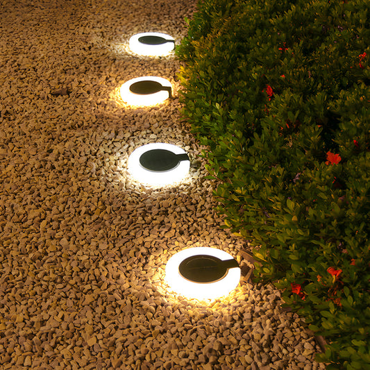 4PCS Round Foldable Solar Deck Lamp Set - Modern Outdoor Disk Lights