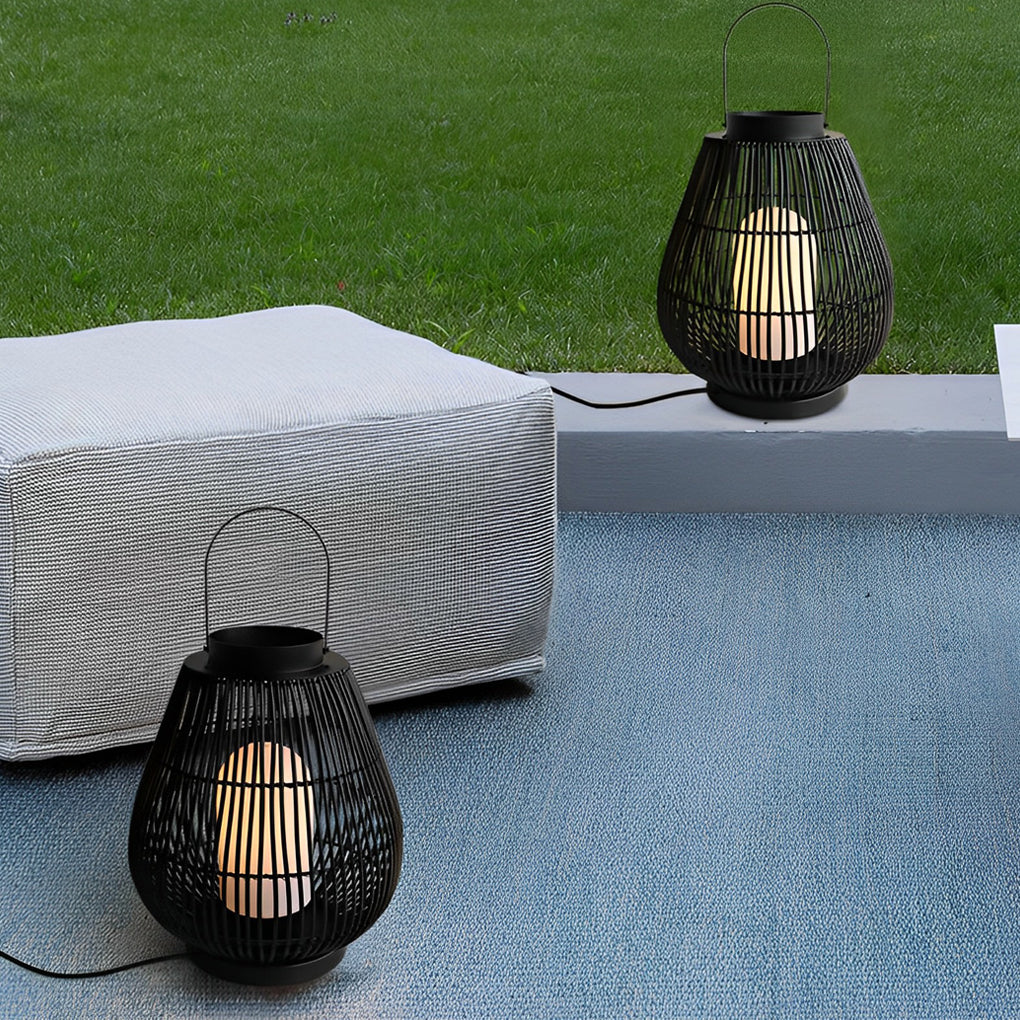 Portable Black Modern Iron Woven E27 Pillar Accent Outdoor Lantern