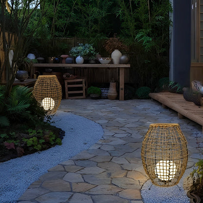 Waterproof Handmade Rattan LED Minimalist Rustic Style Solar Floor Lamp