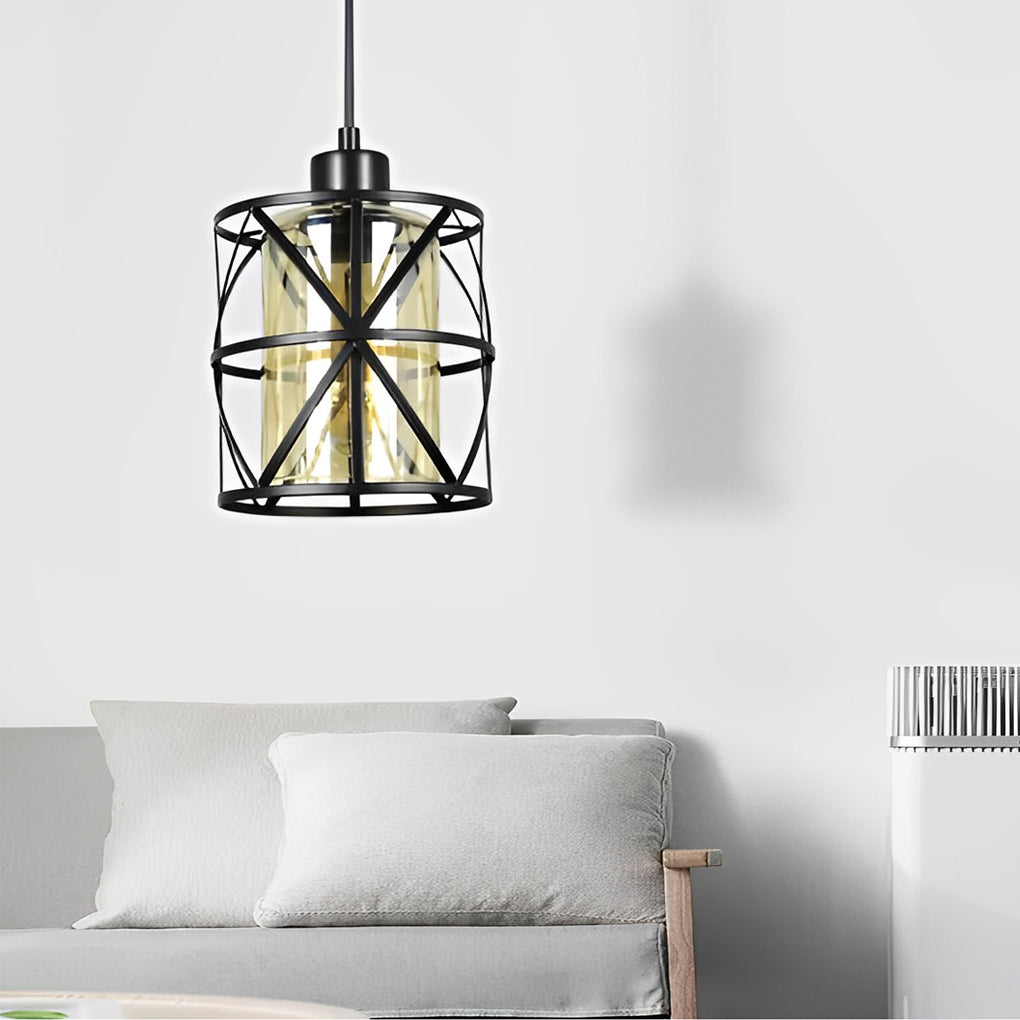 Creative Round Iron Glass Black Retro Industrial Style Pendant Lights