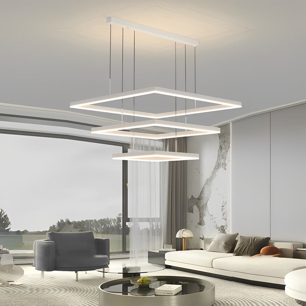 Ultra Thin Square Rings Three Step Dimming LED White Modern Chandelier