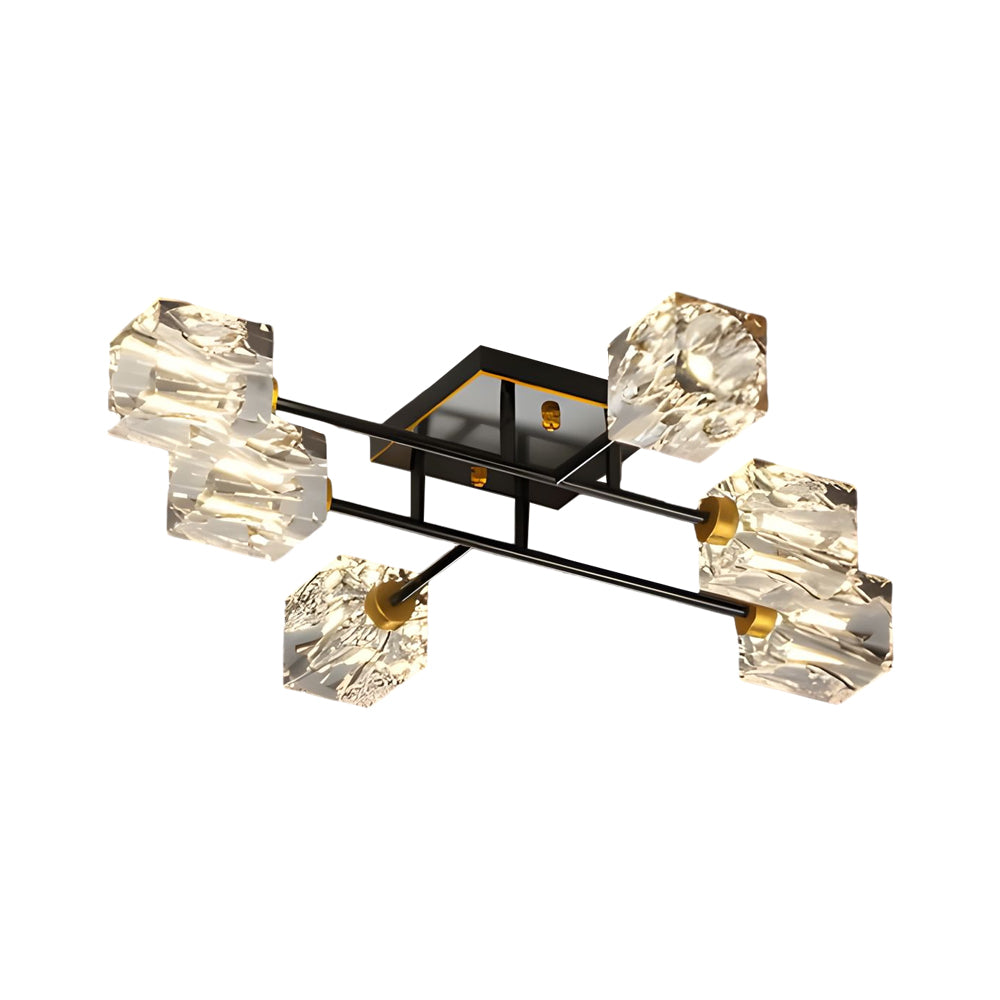 Modern Copper Crystal Cube Semi-Flush Mount Light Fixture, 4/6/8-Light