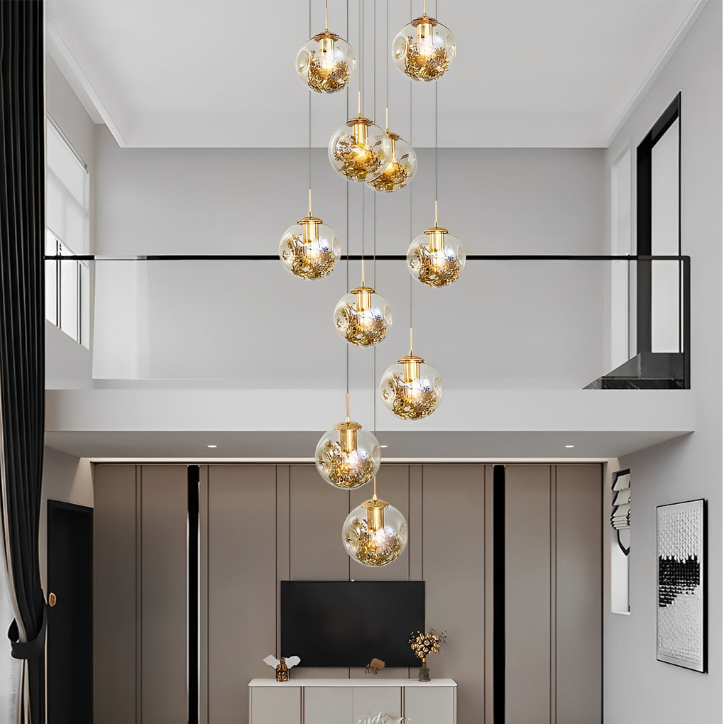 Cognac Color Glass Globes Shade Adjustable Modern Long Chandelier