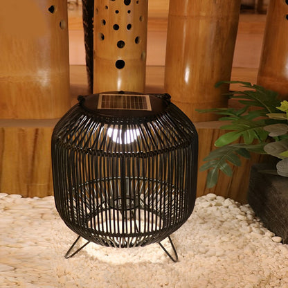 Waterproof Portable LED Rattan Retro Solar Powered Outdoor Lanterns