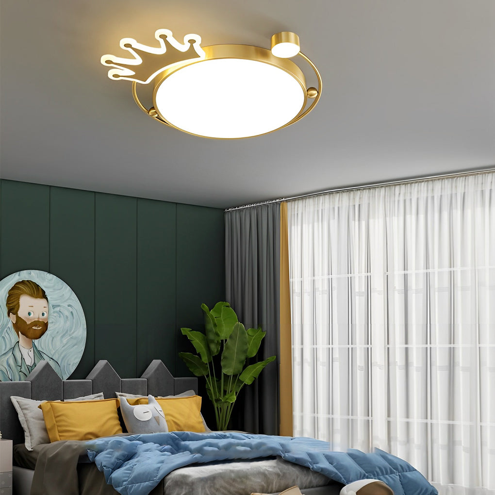 Round Cartoon Crowns Three Step Dimming Copper Modern Ceiling Light Fixture