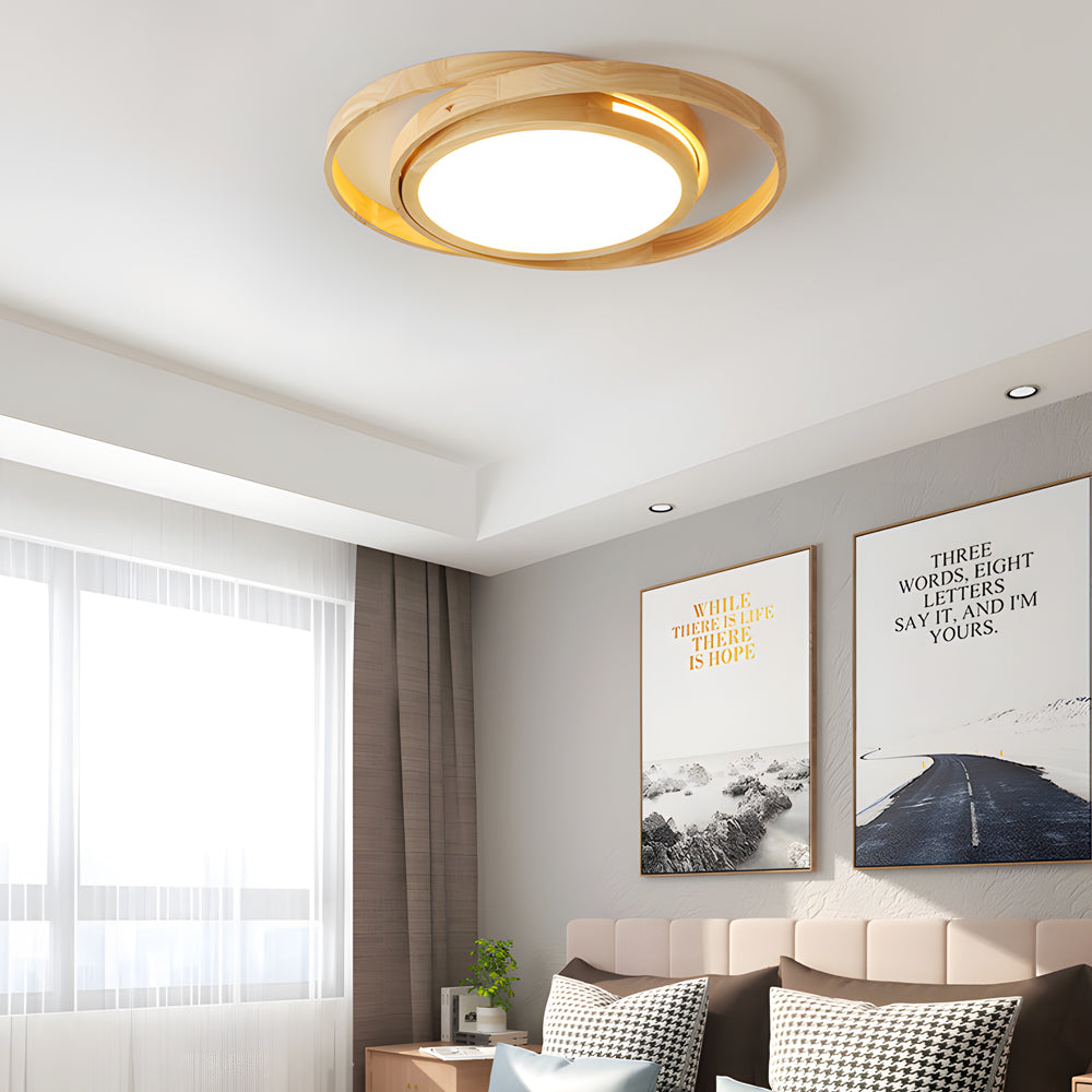 Wooden Oval Rings Round LED Flush Mount Lighting Round Acrylic Ceiling Light Bedroom Ceiling Lamp