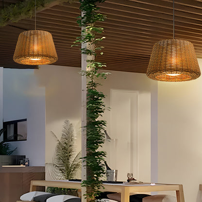 Ralph 1-Light Outdoor Pendant Light LED Suspension Lamp with Rattan Shade