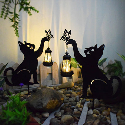 Iron Silhouette Cat Waterproof Intelligent LED Black Hanging Solar Lights