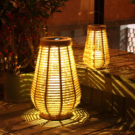 Portable Waterproof LED Ropes Rattan Brown Retro Outdoor Solar Lanterns