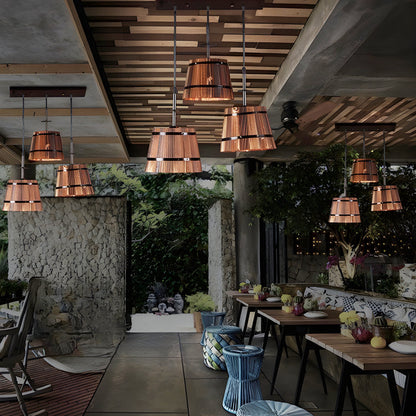 1/3-Light Rustic Wood Bucket Shade Pendant Lighting for Cafe Bar