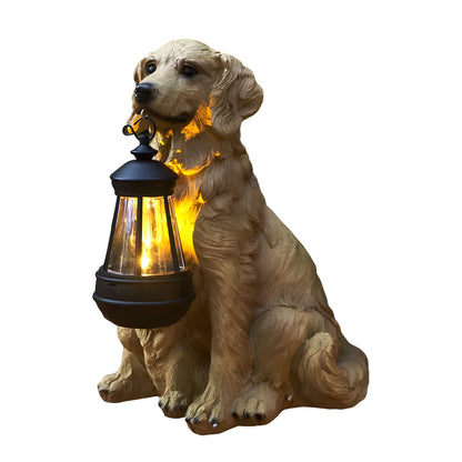 Resin Dog with Lantern Landscape Decor Solar Outdoor Lights