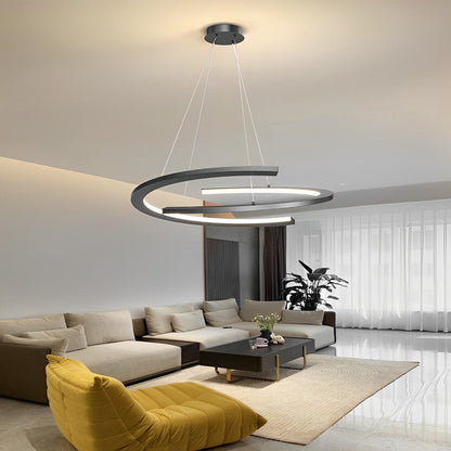 2 Semi-circular Creative LED 3 Step Dimming Black Modern Chandelier