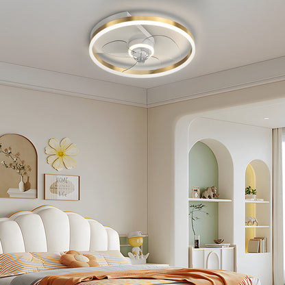 Simple Round Silent LED Three Step Dimming Modern Flush Mount Ceiling Fans