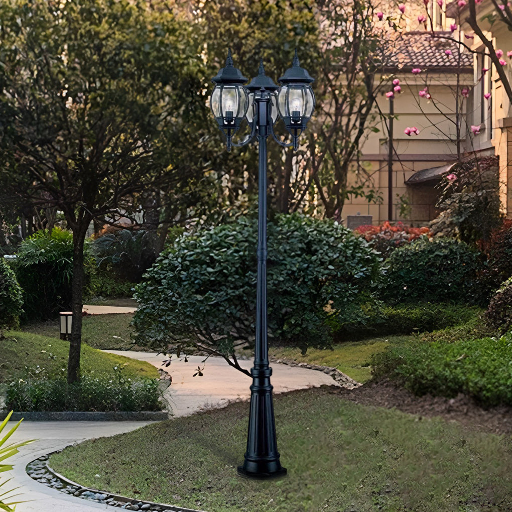 Waterproof 3 Lights Black European Style Garden Lamp Post Lights