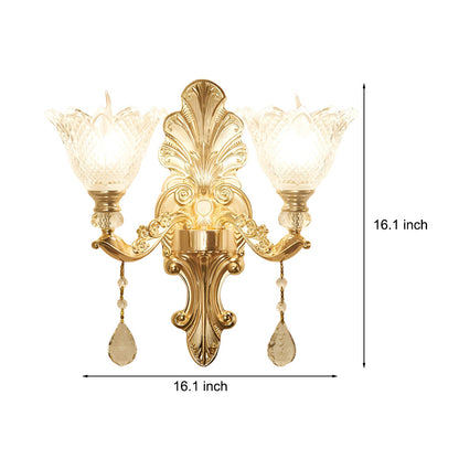 2 Lights Flowers Crystal Glass Three Step Dimming European-Style Wall Lamp