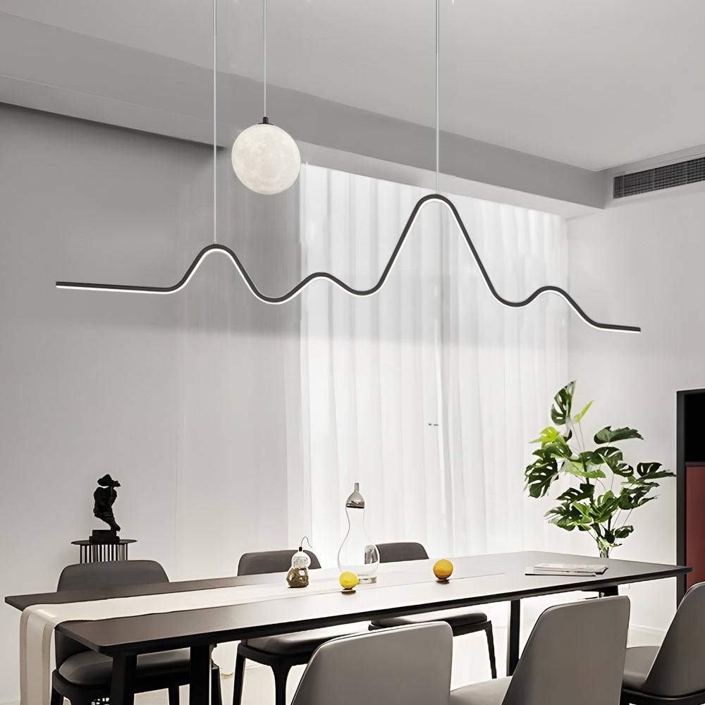 47.24'' Modern Wavy Linear Moon LED Kitchen Island Pendant Light