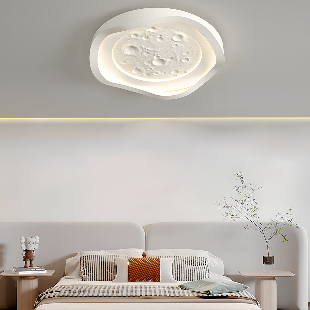 White Resin Lunar LED Flush Mount Wave Ceiling Light Round Ceiling Lamp Ceiling Lighting for Bedroom