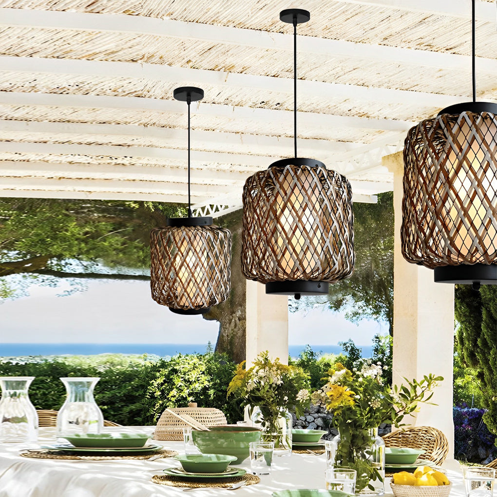 Rattan Waterproof Rustic Modern Outdoor Chandelier Pendants Ceiling Lights