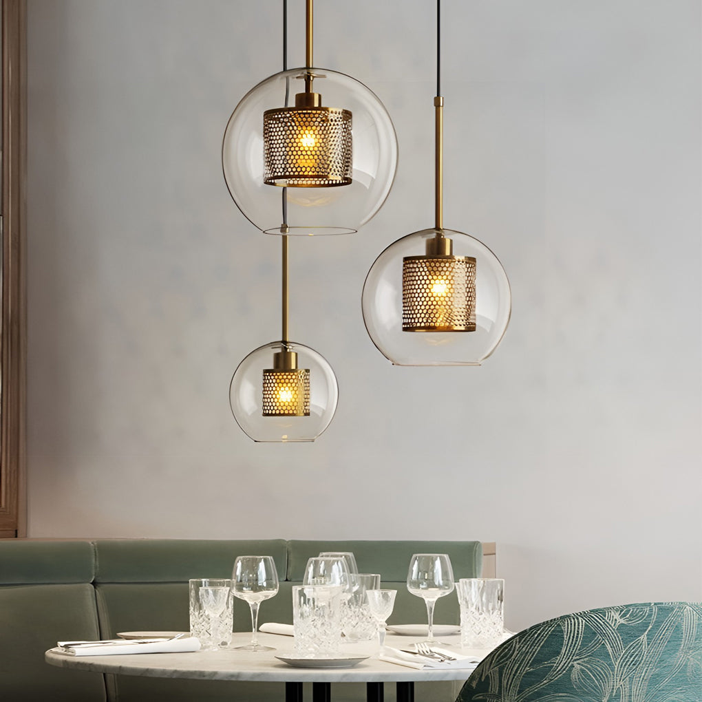 Minimalist Round Glass LED Industrial Pendant Light Kitchen Island Lighting