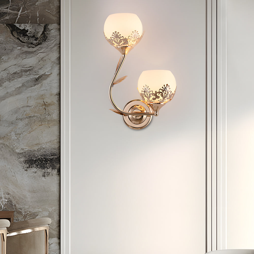 2-Light Glass Flower LED Simple European Style Wall Sconces Lighting