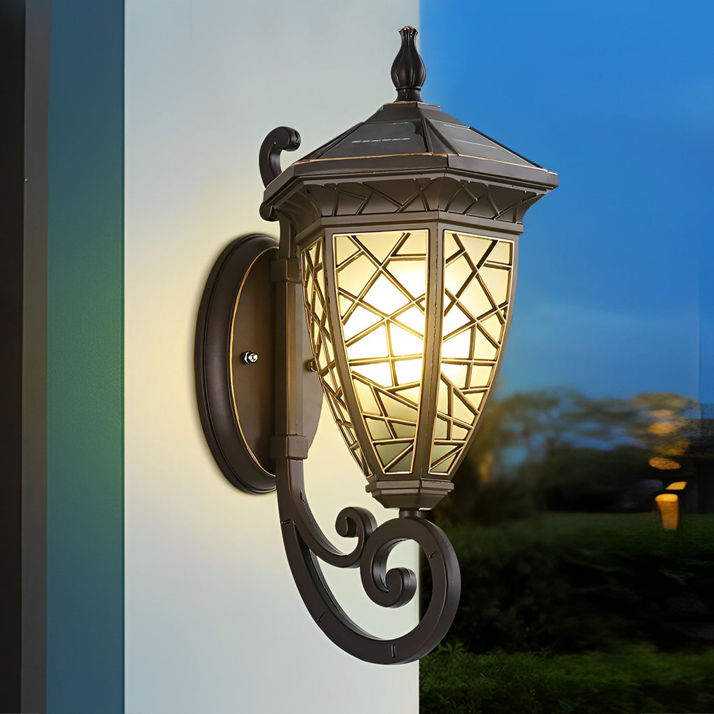 Retro Pattern Waterproof Black American Style Solar Powered Wall Lamp