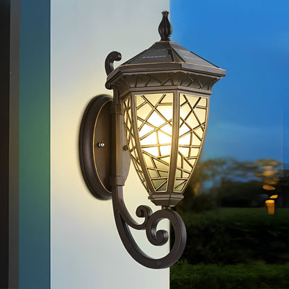 Retro Pattern Waterproof Black American Style Solar Powered Wall Lamp