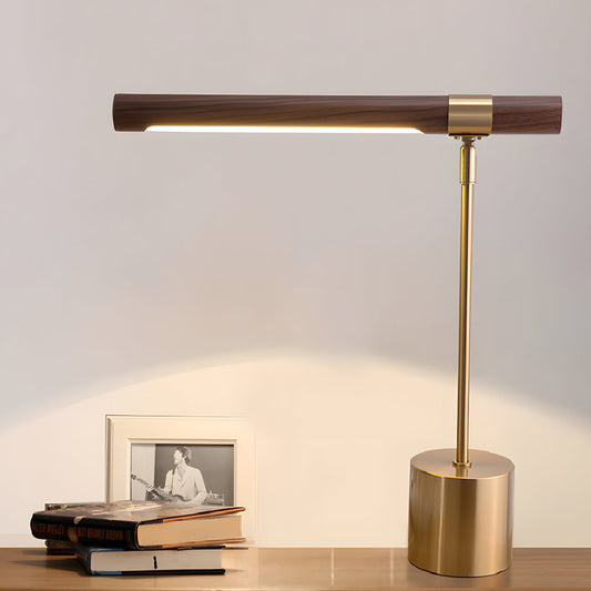 Minimalist Linear Wood LED Desk Lamp with USB Port and Dimmable Light Bar