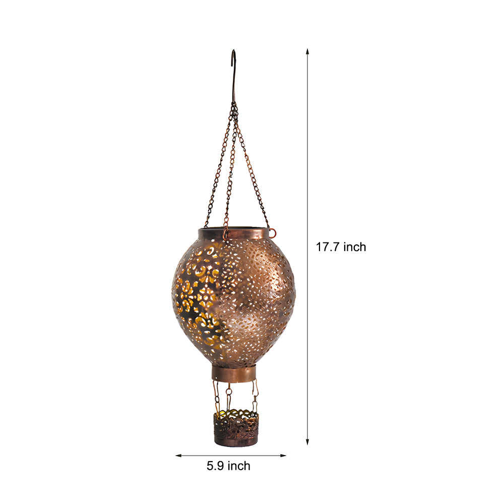 Portable Cast Iron Hot Air Balloon Solar Lanterns Hanging Solar Light Hollow Outdoor Decor Garden Light