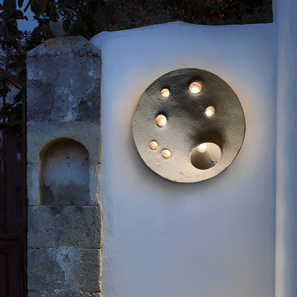 Round Creative Cement Lunar Crater Waterproof LED Outdoor Wall Lamp