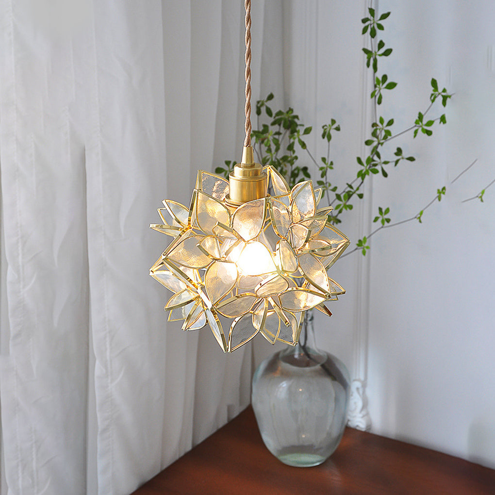 Glass Gardenia Petals Romantic Warm LED French Style Pendant Lights Fixture