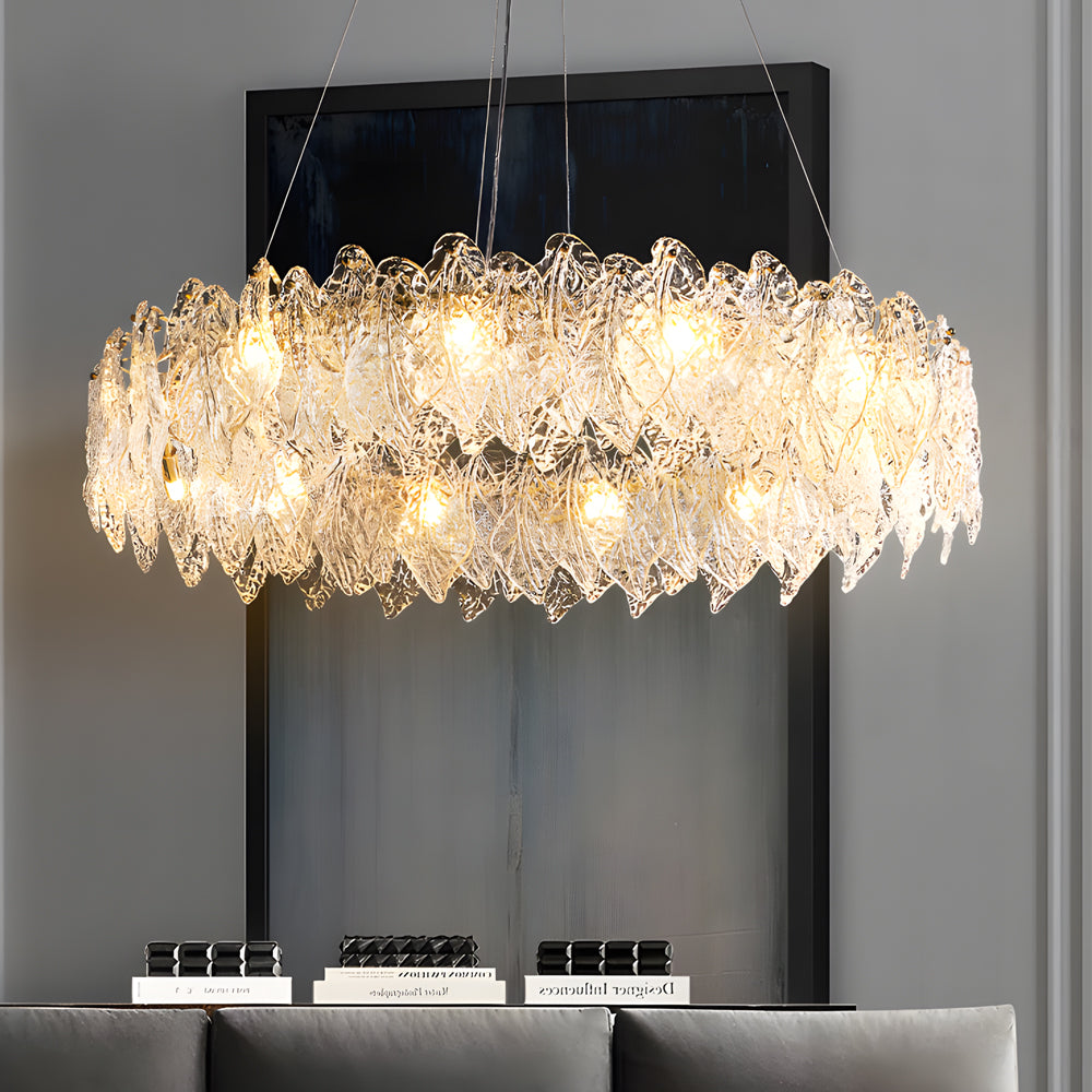 Handmade Leaf Glass Round 3 Step Dimming Luxury Post-Modern Chandelier