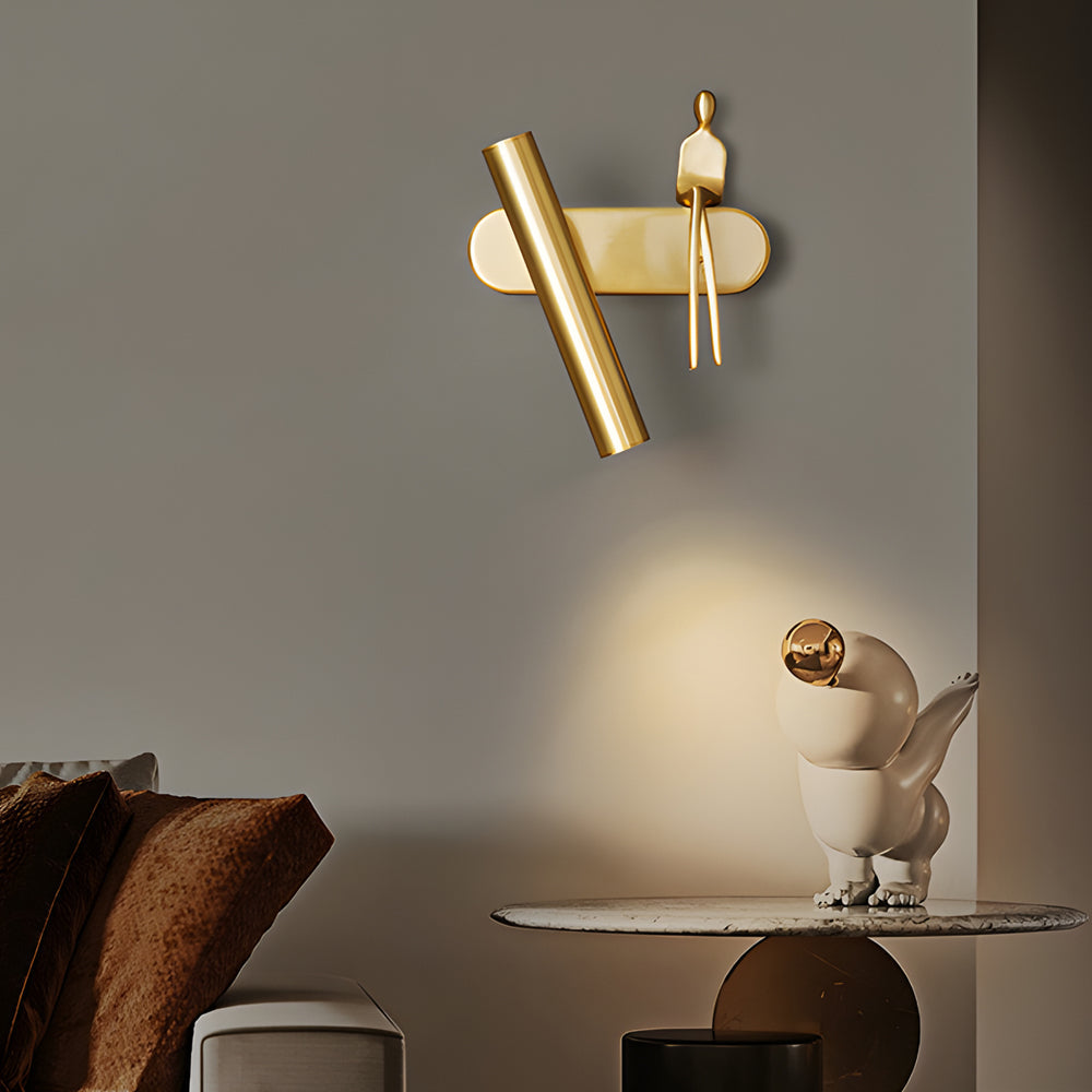 Brass Villain Wall Lamp - 1-Light Slender Adjustable LED Wall Spotlight