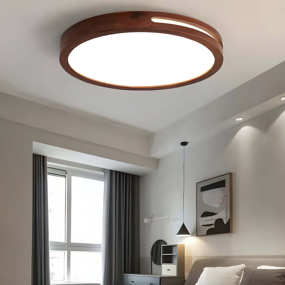 Round Wood 3 Step Dimming Dimmable with Remote Retro Ceiling Lights Fixture