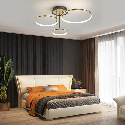 3/5/6 Rings Three Step Dimming Gold Modern Ceiling Lights with Leather