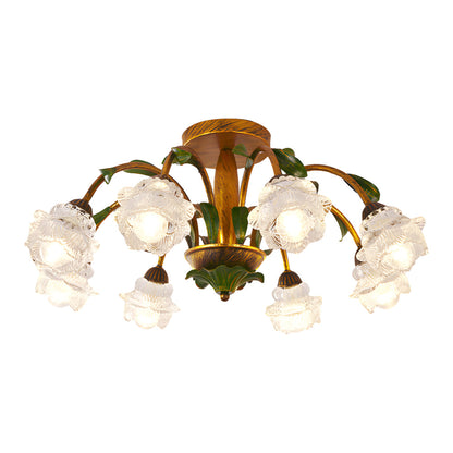 Pastoral Creative Flowers 3 Step Dimming American Style Ceiling Light Fixture