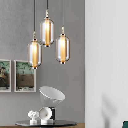 1-Light Amber Glass Shade Post-Modern Pendant Lights Hanging Lamp